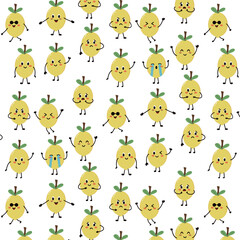 cute Lemon clipart fruit cartoon kawaii seamless pattern
