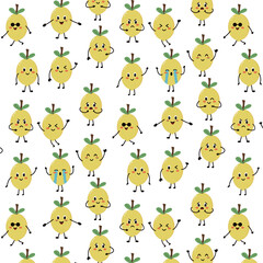 cute Lemon clipart fruit cartoon kawaii seamless pattern
