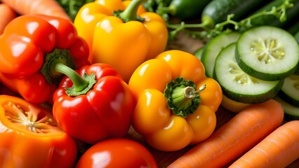 Fresh Cut Vegetables: Carrots, Cucumbers, Tomatoes, and Red Bell Pepper


