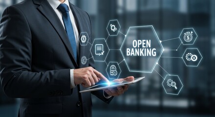 Businessman using a tablet, showcasing the concept of Open Banking