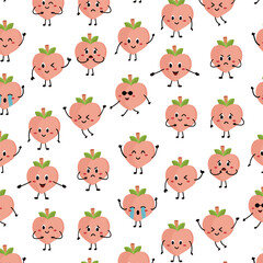 cute peach clipart fruit cartoon kawaii seamless pattern