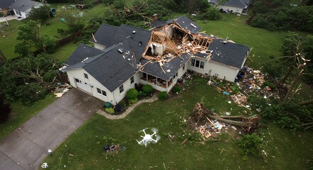 House After Storm Damage with Collapsed Roof