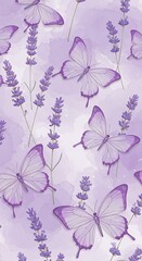 Fototapeta premium Lavender Dreams: Watercolor Butterflies