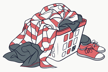 28 crumpled clothing, mixed fabrics, abstract textures, bold patterns, vibrant colors, disorganized piles, chaotic arrangement, dynamic composition, intriguing visual interest, high contrast, visually