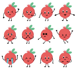 cute pomegranate clipart face expression fruit cartoon food character kawaii