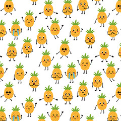Obraz premium cute pineapple clipart fruit cartoon kawaii seamless pattern