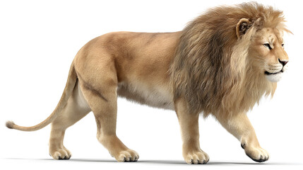 Obraz premium A lion is walking on a white background