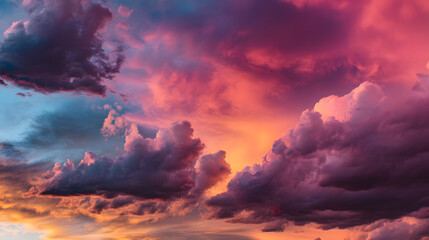 A beautiful pink and purple sky with clouds