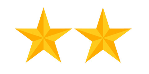 “Set of two flat golden stars with five symmetrical points, isolated on white background. Clean vector icon perfect for rating systems, user reviews, achievement badges, quality ranking, and interface