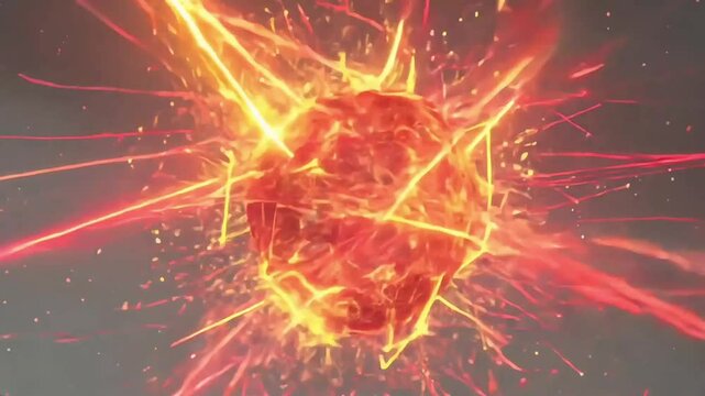 Fiery Orb Explodes Outward With Intense Energy In Abstract Glowing Radial Formations Of Light