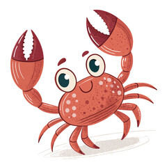 Create a bold, vector illustration of a cartoon crab with a wide, whimsical grin.  Include highly detailed claws and expressive eyes.
