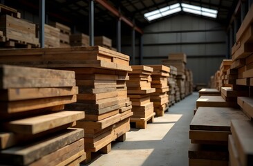 Raw wood drying in the lumber warehouse