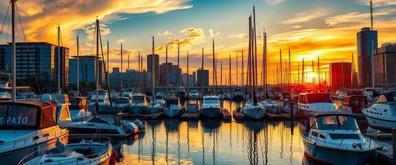 Detroit marina sunrise, boats docked at sunrise, vessels, amazing