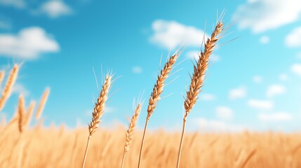 Fototapeta premium Nature protection, golden wheat fields swaying in the wind under a clear blue sky