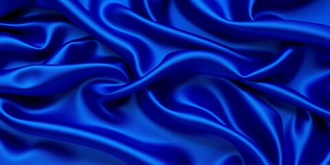 Obraz premium Deep blue satin fabric with smooth, shiny texture, swirling flow , drape, illustration