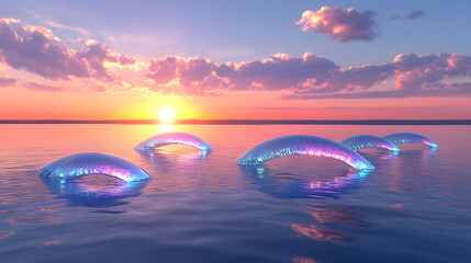 Tranquil sunset boatscape pastel colors