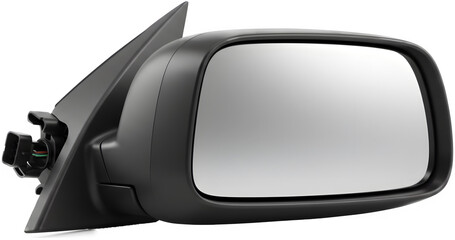 Realistic Black Car Side Mirror with Connector Isolated on White Background, Vehicle Parts and Accessories
