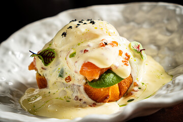 A tasty toast topped with smoked salmon, creamy sauce, and fresh greens—perfect for brunch!