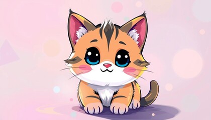 Fototapeta premium Cute cartoon cat, digital painting, generative art, whimsical, pastel colors, nose, cute