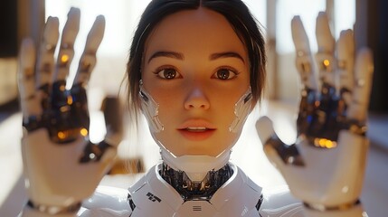 A next-gen humanoid AI reacting to human gestures and emotions instantly