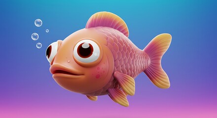 Adorable 3D Render: Playful Peach Fish, Gradient Background