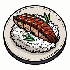 Create a bold, vector illustration of a grilled unagi fish with visible grill marks, emphasizing its texture.  Focus on a strong, thick outline.