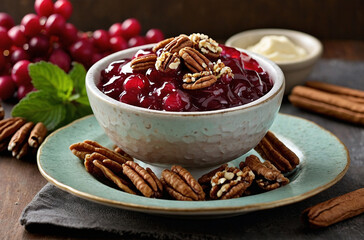 Mini cranberry tarts with nuts. Sweet and tart holiday treat.