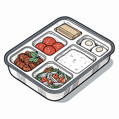 Create a bold, vector illustration of a Korean lunchbox, 