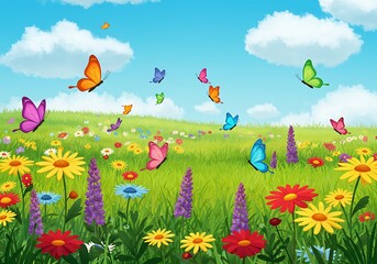 Rainbow Butterflies Dance in Sunny Meadow