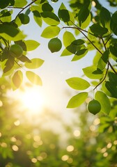Sunlit Lime Tree: Vibrant Green Leaves & Golden Hour Glow