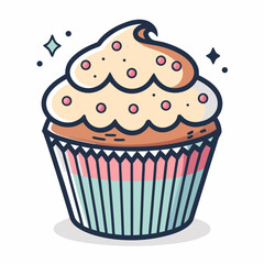 Create a bold, vector icon of a muffin in a paper cup; strong outlines, clean lines, simple design.