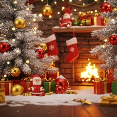 Cozy Christmas Fireplace: 3D Rendered Festive Scene