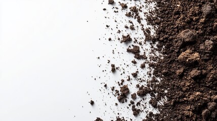 Dark brown soil texture against a white background; ideal for gardening, agriculture, or environmental themes