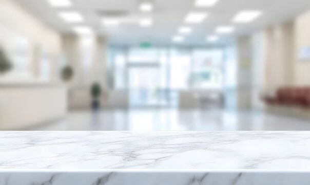 Marble table top with blur hospital clinic medical interior background