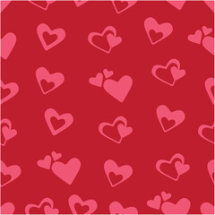 Hot Red background with heart shapes seamless pattern. 