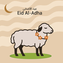 Eid Al-Adha Greeting with Crescent and Sheep Design