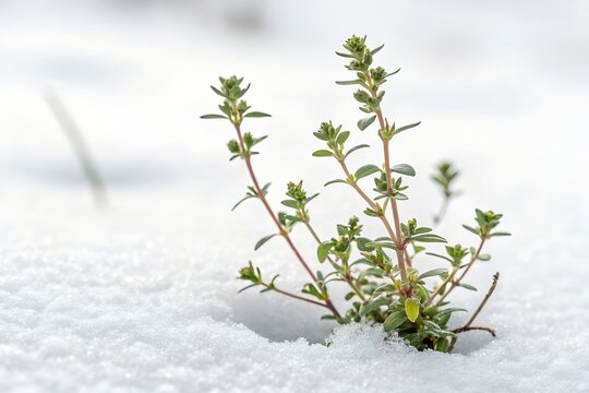 White snow blankets the green grass, a natural contrast of winter's white and spring's fresh growth
