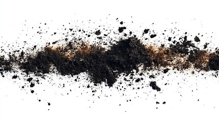 Fototapeta premium A burst of dark and light brown soil, scattered against a stark white background, showcasing texture and contrast