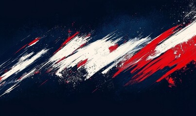 A contemporary navy blue brush stroke design with white and red accents.