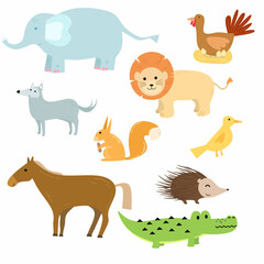 Set of Cute Animal Illustrations for Kids