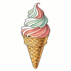 Create a bold, vector illustration of a soft-serve ice cream cone with a thick outline, emphasizing texture and volume.