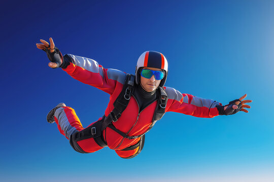 A parachutist free falling in the sky. Perfect concept of happiness and freedom.