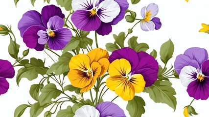 Flower Violas abstract seamless pattern on on white background