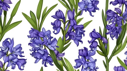 Flower Hyacinths abstract seamless pattern on on white background