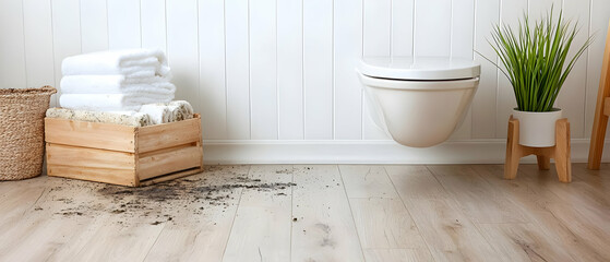 White Toilet With Plant In Modern Bathroom