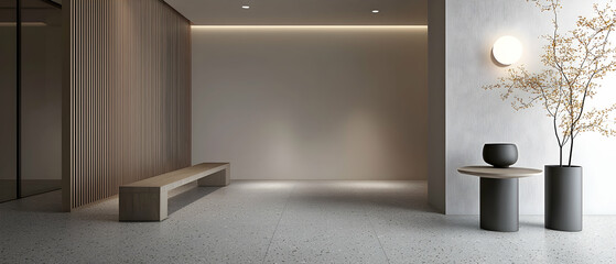 Modern Minimalist Lobby Design With Wooden Accents