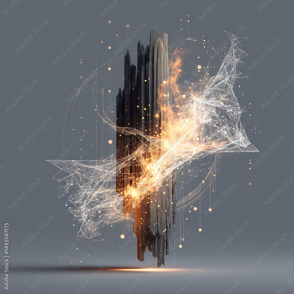 Fototapete abstract particle formation coalescing around textured organic structure with light