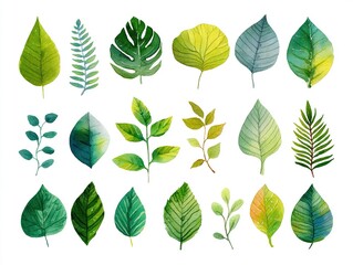 Fototapeta premium watercolor leaves clipart. High quality