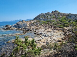 rugged coastal landscape at the ‘plage du lotu’ beach in corsica