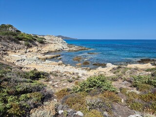 rugged coastal landscape at the ‘plage du lotu’ beach in corsica